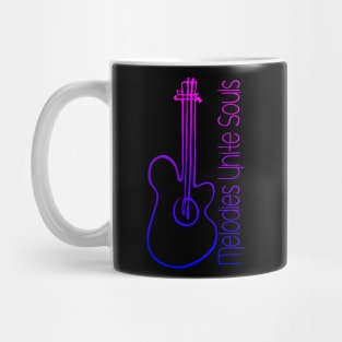 Melodies Unite Souls, Musical Guitar Drawing with Quote in Neon Colors Mug